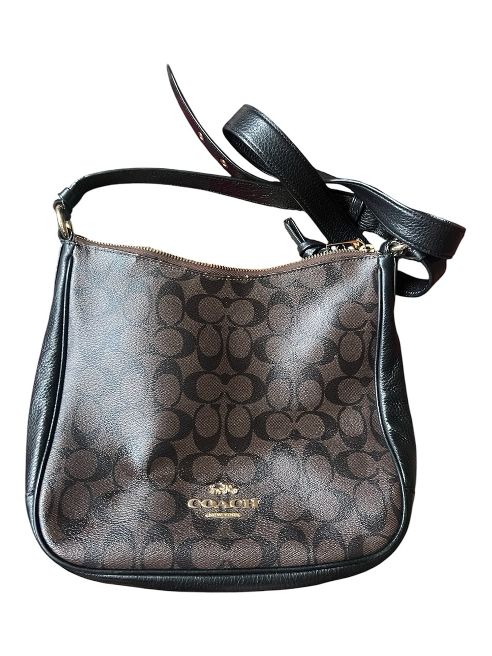 Coach Ellie File Bag in Signature Canvas Gold Brown/Black C1649 - Picture 1 of 8